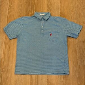 Men’s Johnnie-O West Coast Prep Polo Shirt Size Medium Blue White Striped
